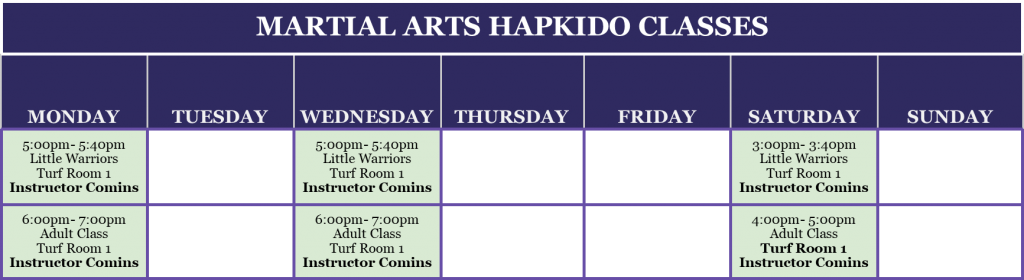 Hapkido schedule