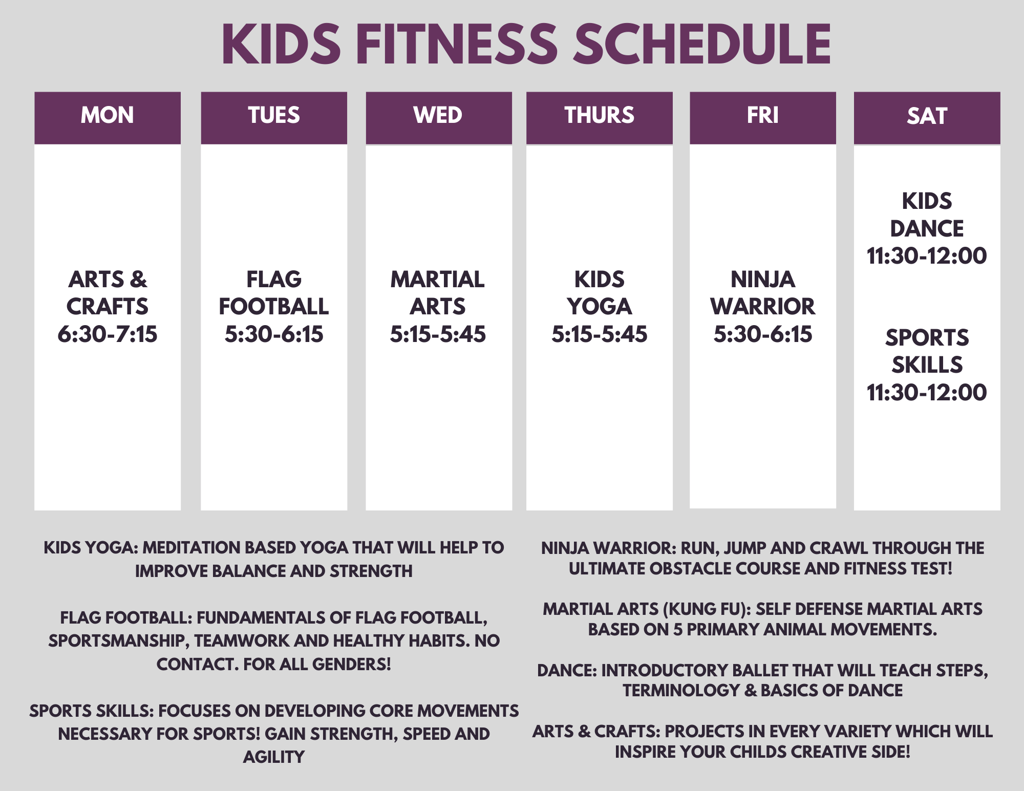 kids fitness schedule